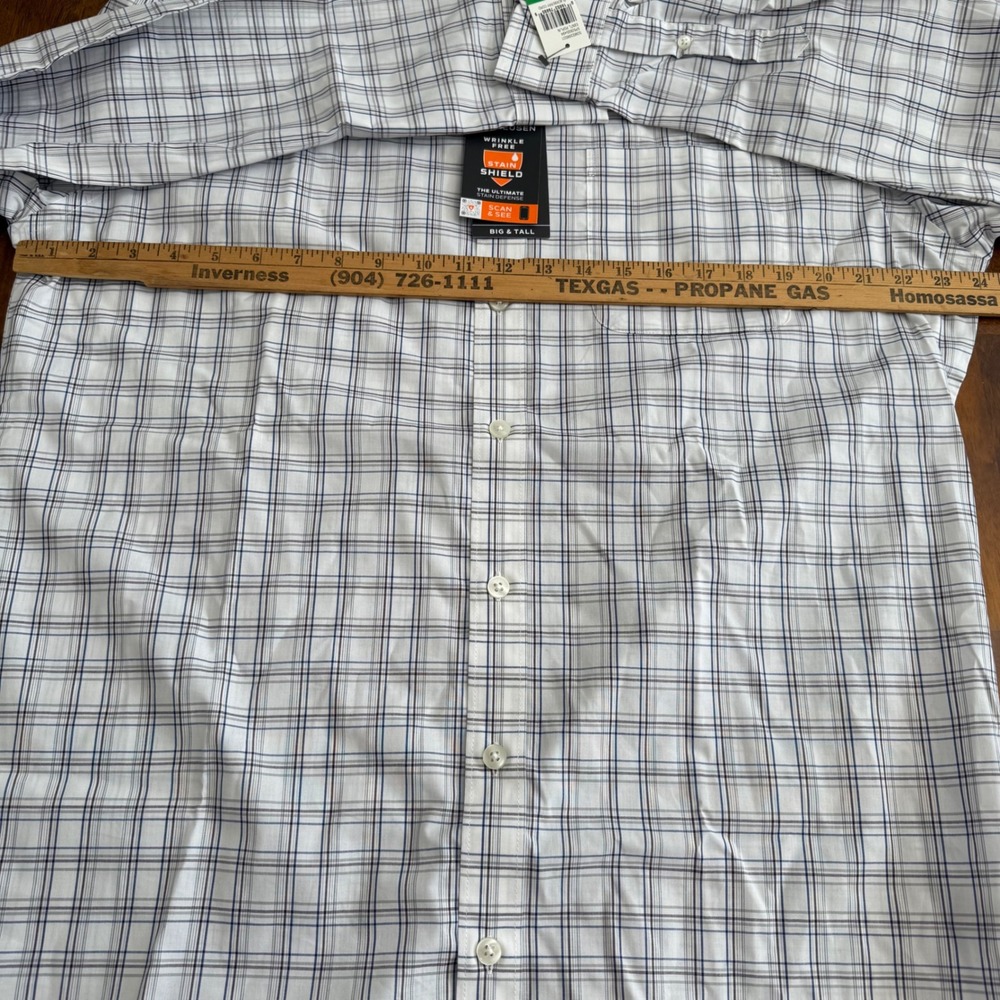 Van Heusen Mens LT Big & Tall Plaid Dress Shirt Stain Shield Wrinkle Free CB310 - Picture 6 of 9